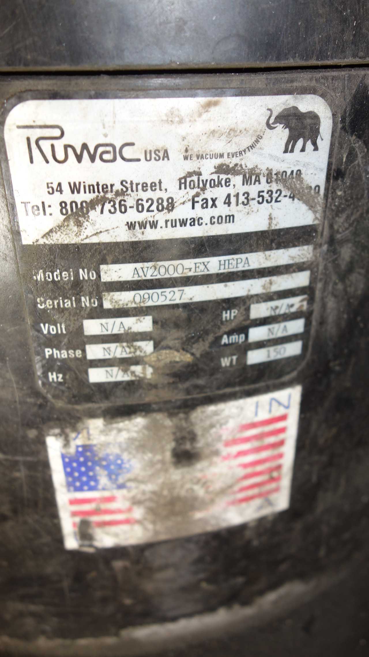 RUWAC AV2000-EX HEPA PORTABLE PNEUMATIC VACUUM - MISCELLANEOUS