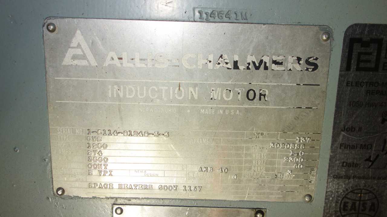 ALLIS CHALMERS 136 GWS 1250HP AC MOTOR 2300V 3020SS6 - MISCELLANEOUS