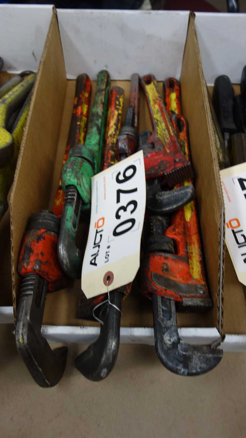 ASSORTED LOT OF RIDGID SUPER-EGO ARMSTRONG PIPE WRENCHES 10 IN TO 14 IN - HAND TOOLS