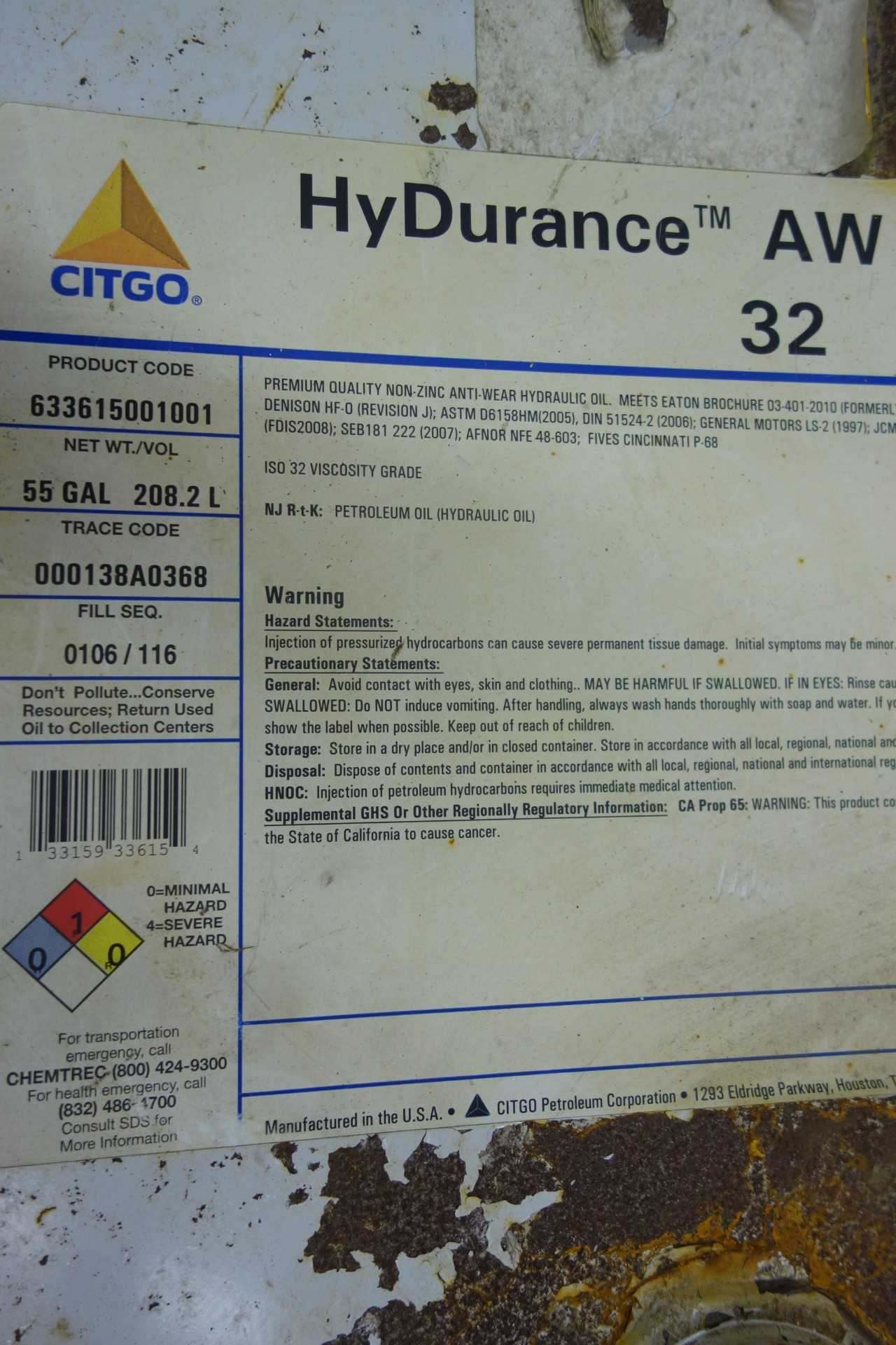 LOT OF 4 ASSORTED 55 GALLON DRUMS OF HYDRAULIC OIL - ELECTRIC POWER TOOLS