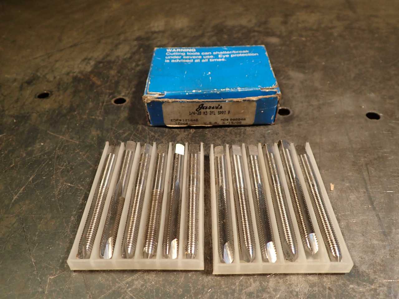 12-Pack Jarvis 1/4" -28 NF 2-Flute Spiral Point Hand Thread Taps: GH-3, USA Made - MACHINING ACCESSORIES & TOOLING