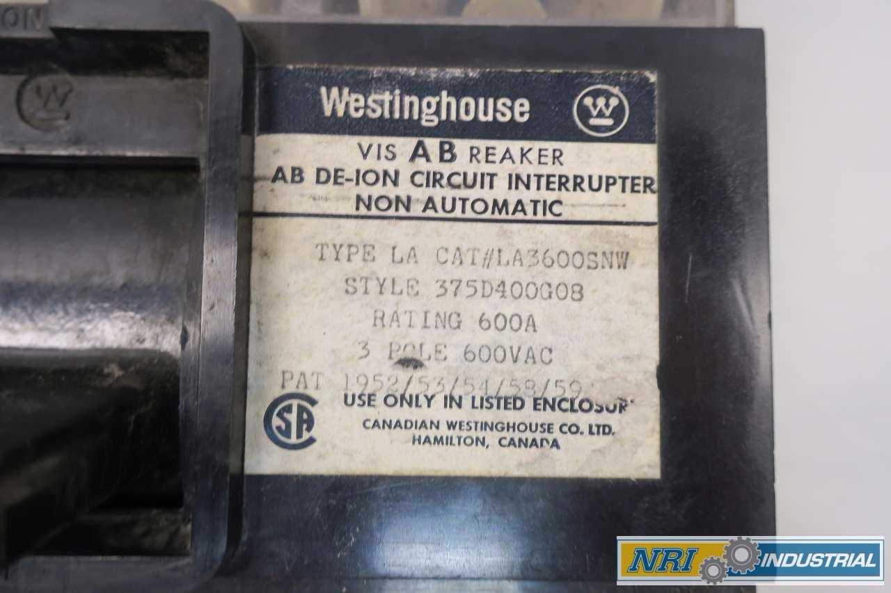 WESTINGHOUSE LA3600SNW 375D400G08 CIRCUIT BREAKER - CIRCUIT BREAKERS