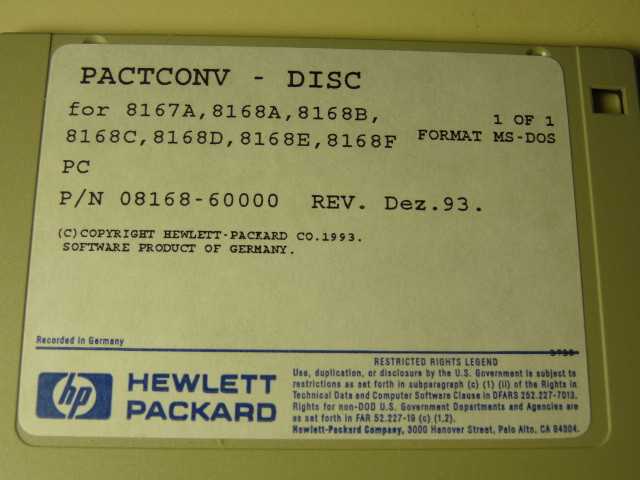 HP 08168-60000 PACTCONV For 8167A 8168A/B/C/D/E/F Tunable Laser Source Rev DEZ93 - MISCELLANEOUS