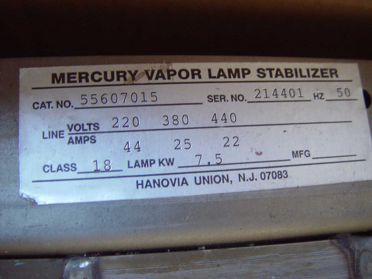 (1) Hanovia 7.5 KW Mercury Vapor Lamp Stabilizer - Ballats Transformer - MISCELLANEOUS