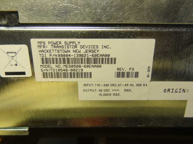 Transistor Devices (TDI) MPS Chassis W/ (2) MER27HIB-N54D01 Power Supply - MISCELLANEOUS