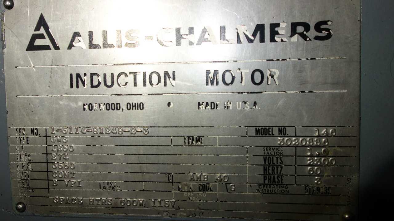 ALLIS CHALMERS 136 GWS 1250HP AC MOTOR 2300V 3020SS6 - MISCELLANEOUS