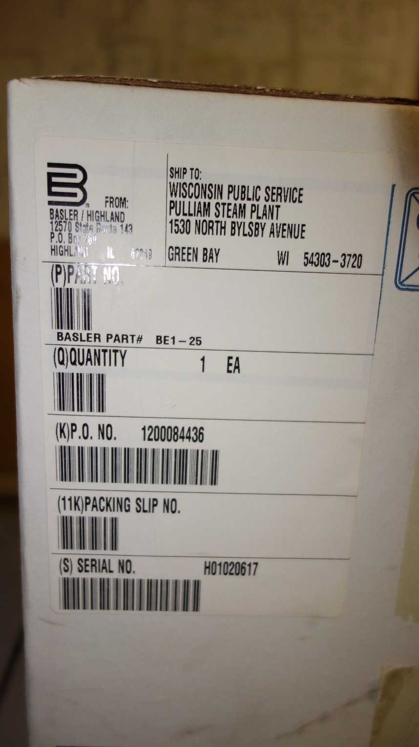 LOT OF 5 BASLER ELECTRIC BE1-25 SYNC CHECK RELAY - CHECK VALVE