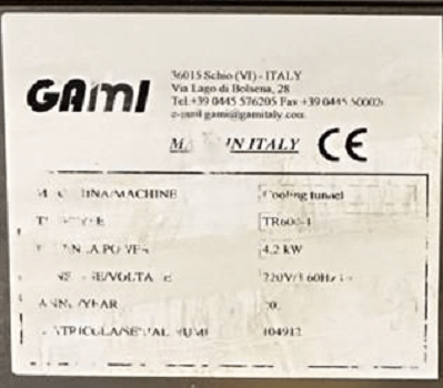 2022 GAMI TR600-4 Cooling Tunnel - TEMPERATURE CONTROL COMPONENTS