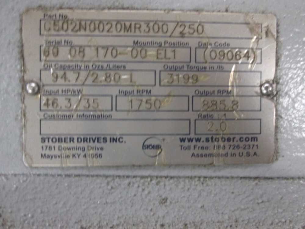 Stober Drives Inc 46.3 Input Hp 3199 Output Torque Gear Drive - POWER TRANSMISSION