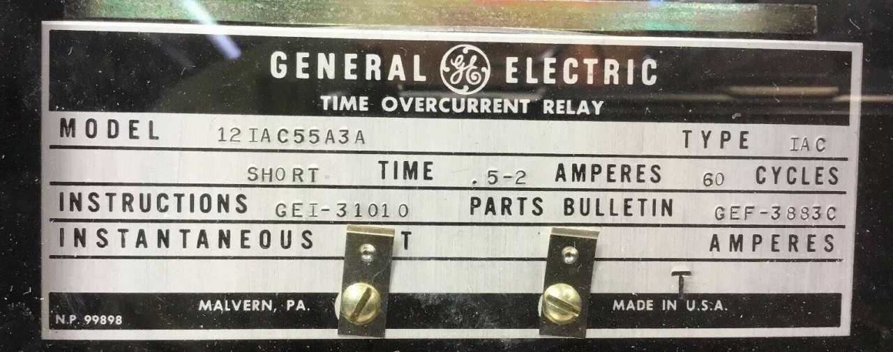 General Electric 12IAC55A3A Time Overcurrent Relay Type IAC 0.5-2 Amps - Used - Bench Tested - AUTOMATION & CONTROLS