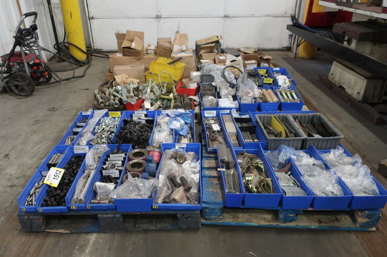 6 PALLETS OF ASSORTED HARDWARE BOLTS FITTINGS NUTS ANCHORS BUSHINGS BRACKETS - MISCELLANEOUS