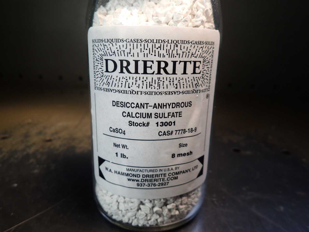 Drierite Anhydrous Calcium Sulfate Dessicant 8 Mesh 1lb Jar CaSO4 13001 New Seal - LAB & SCIENTIFIC