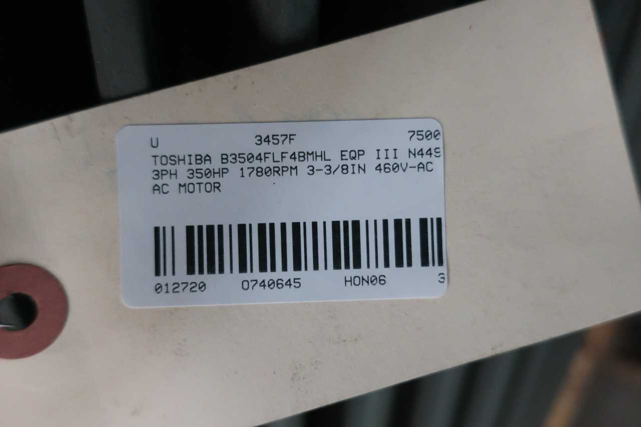 Toshiba B3504FLF4BMHL Eqp Iii Ac Motor N449t 3ph 350hp 1780rpm 460v-ac - ELECTRIC MOTORS