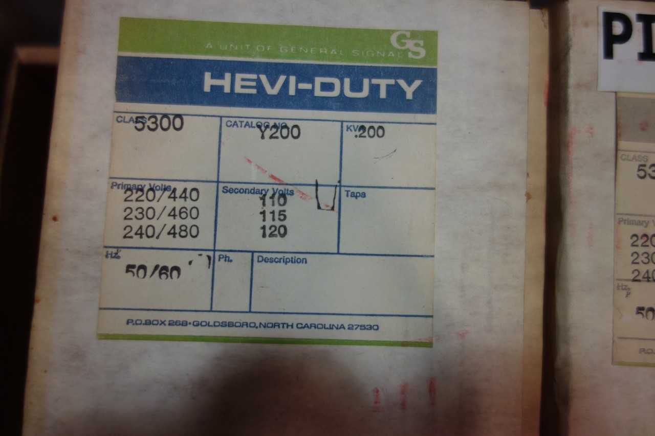 LOT OF GS GENERAL SIGNAL Y200 HEVI-DUTY 1PH 200VA 240/480V-AC 120V-AC VOLTAGE TRANSFORMER - CONTROL TRANSFORMERS