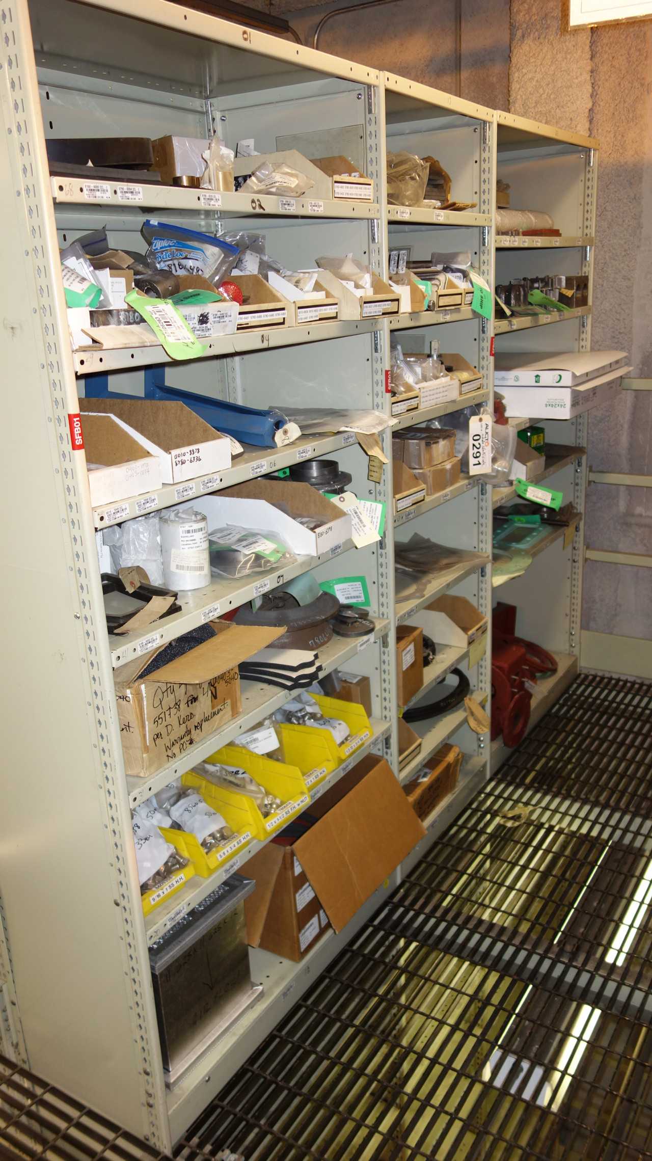 CONTENTS OF 3 SHELF COLUMNS, TURBINE PARTS - SHELVING