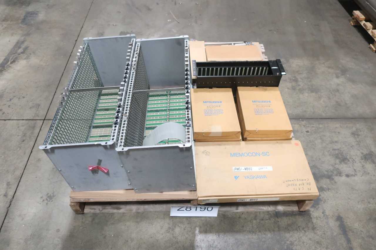 1 PALLET OF ASSORTED ELECTRICAL INTERFACE MODULE, AMP RACK, CABLE-WIRE CONTROLS, RACK CONT, CHASSIS RACK, SENSOR-MITSUBISHI, YASKAWA - AUTOMATION & CONTROLS