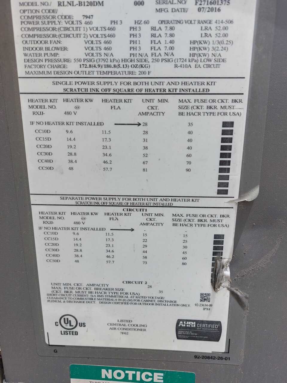 Rheem Air conditioner - AIR CONDITIONER