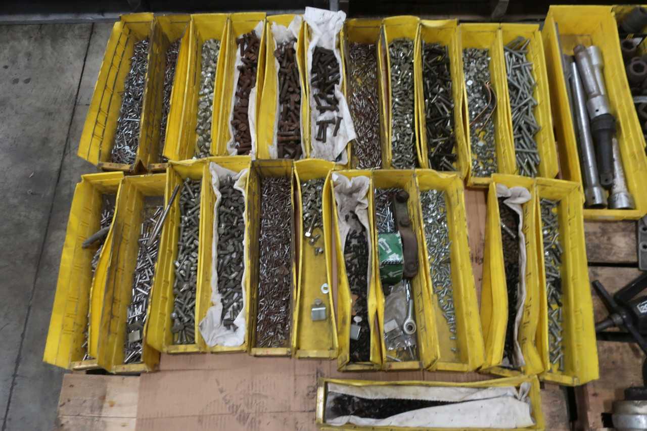 8 PALLETS OF ASSORTED TOOL & HARDWARE NUTS BOLTS NAILS CLAMPS SOCKETS WRENCHES - ELECTRIC POWER TOOLS