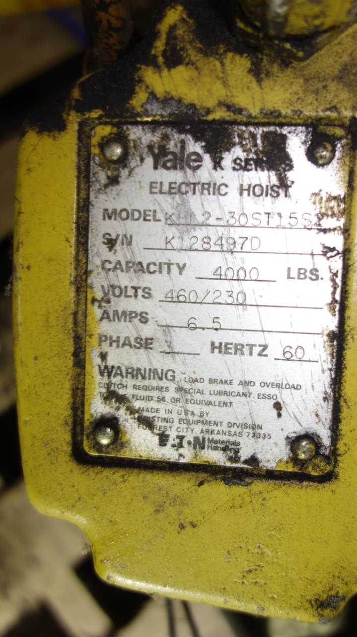 YALE KEL2-30ST15S2 4000LBS ELECTRIC HOIST - LIFTING EQUIPMENT