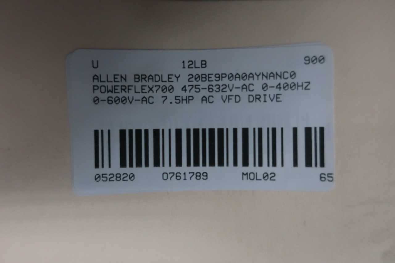 ALLEN BRADLEY 20BE9P0A0AYNANC0 POWERFLEX 700 475-632V-AC 0-400HZ 0-600V-AC 7.5HP AC VFD DRIVE - MOTOR DRIVES