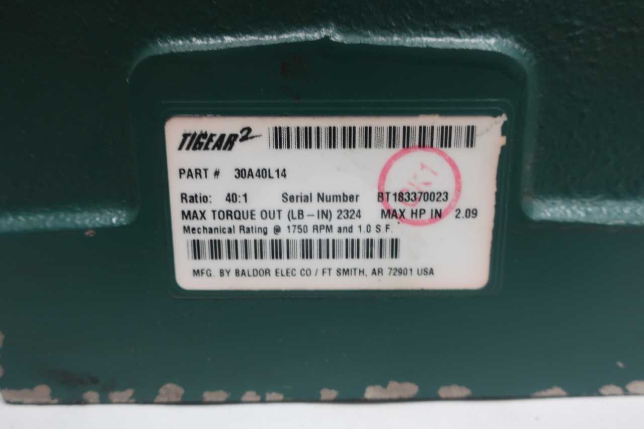 DODGE 30A40L14 TIGEAR2 WORM 140TC 7/8IN 1-3/8IN 2.09HP 40:1 RIGHT ANGLE GEAR REDUCER - GEAR REDUCERS