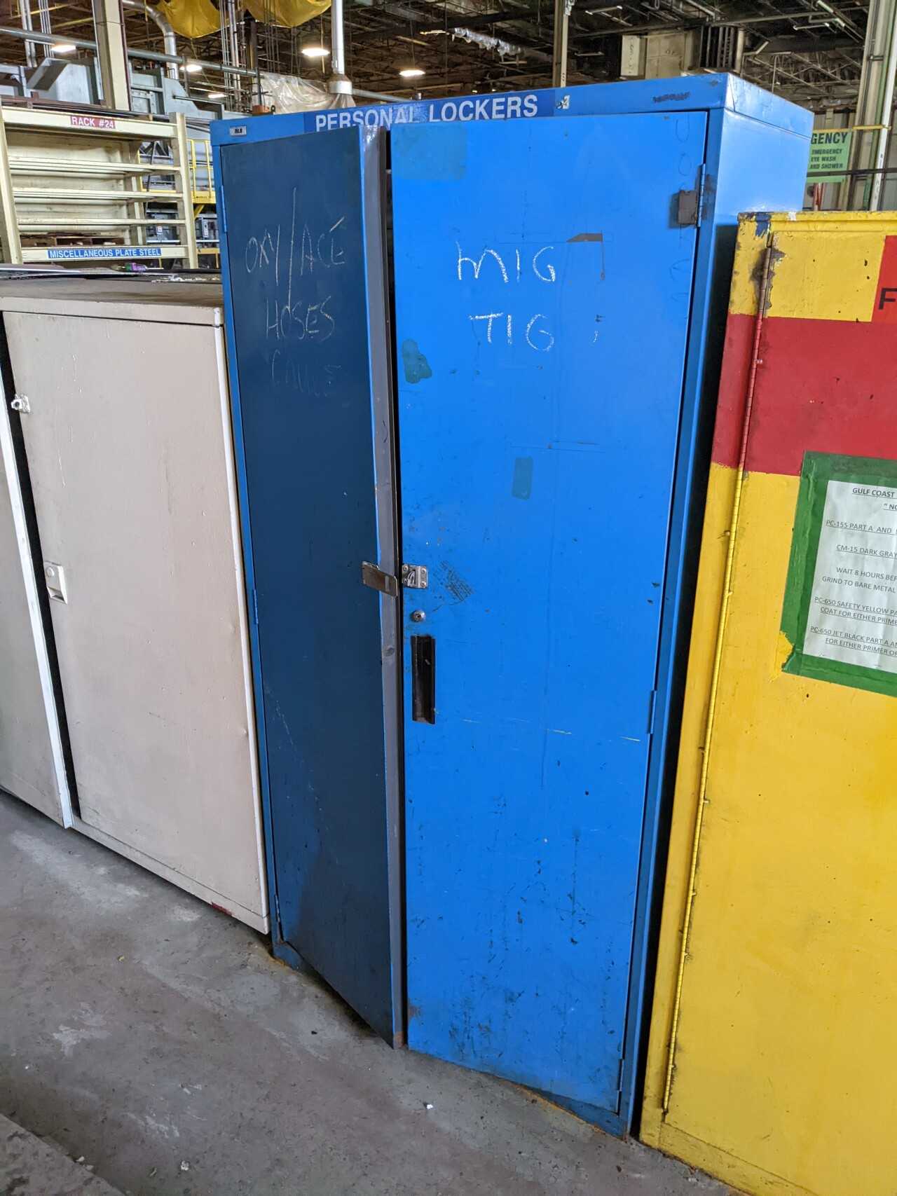 2 DOOR TOOL CABINET WITH CONTENTS, ASSORTED WELDING EQUIPMENT, TORCHES, ELECTRODES, HOSES - TOOL STORAGE