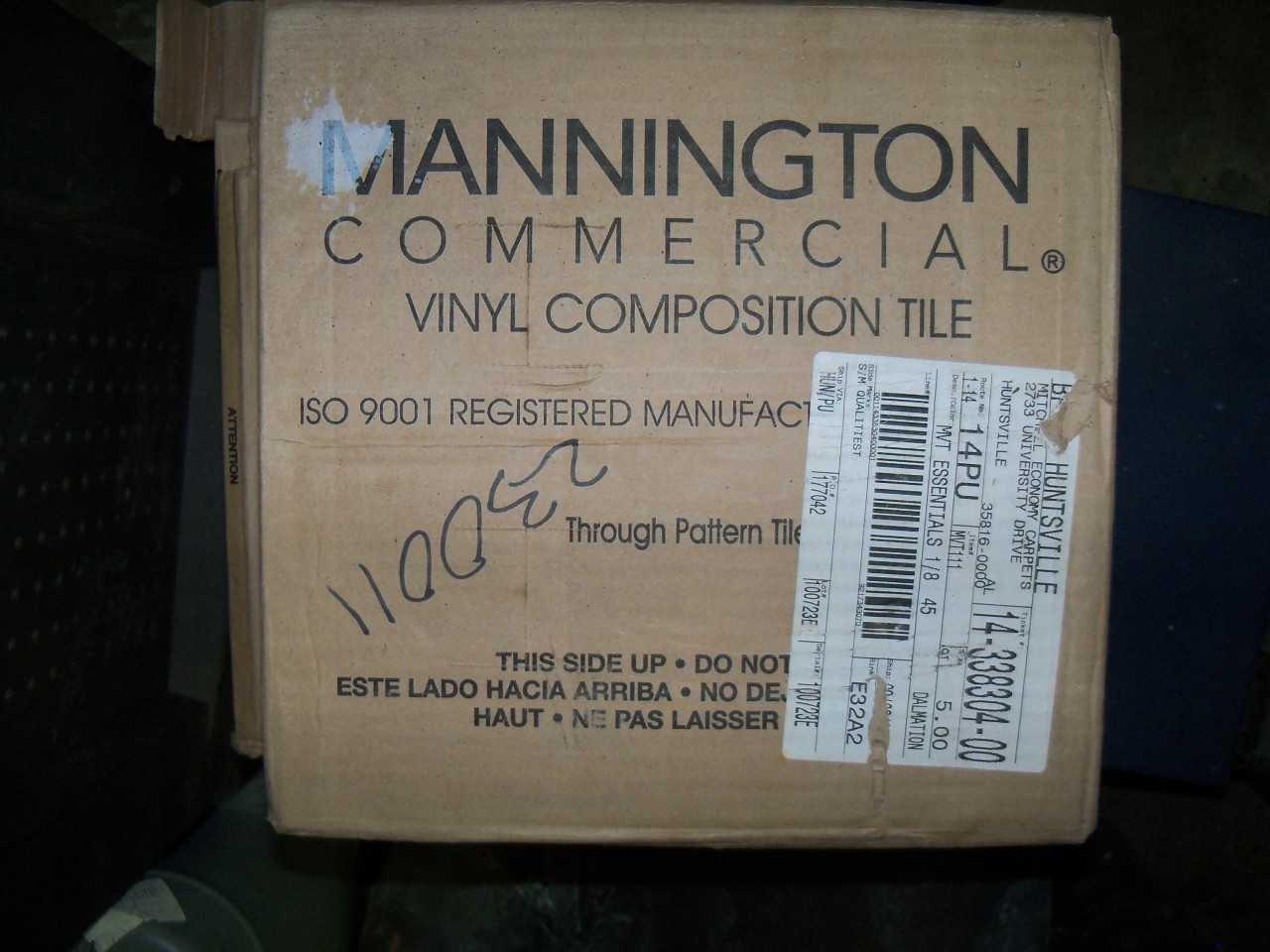 Lot of 5 Boxes Mannington Commercial Vinyl Composition Tile - MATERIAL HANDLING