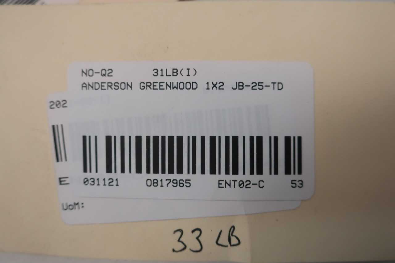 ANDERSON GREENWOOD 1X2 JB-25-TD RELIEF VALVE 627SCFM 150PSI 1IN X 2IN - RELIEF VALVE