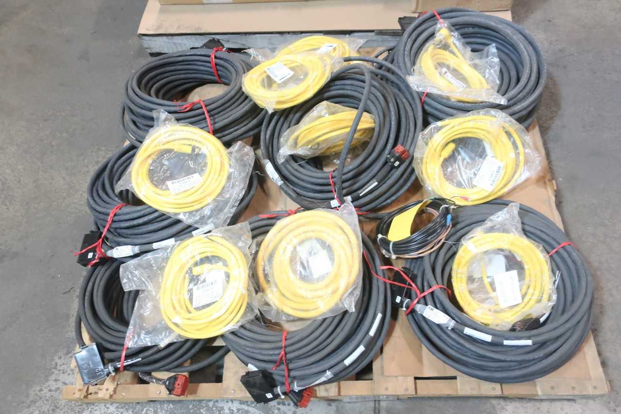 2 PALLETS OF ASSORTED ELECTRICAL WIRING HARNESS CONTROLS, MAIN WIRING HARNESS ROBOT, CIRUIT BOARD, SMOKE DETECTOR FIRE ALARMS, NKTU11-120 INFI 90 300V-AC CORDSET CABLE,102000A01F200 2PIN FEMALE 20FT CORDSET CABLE- WOODHEAD, ABB, YASKAWA, LEONI, SIMPLEX - ELECTRICAL COMPONENTS