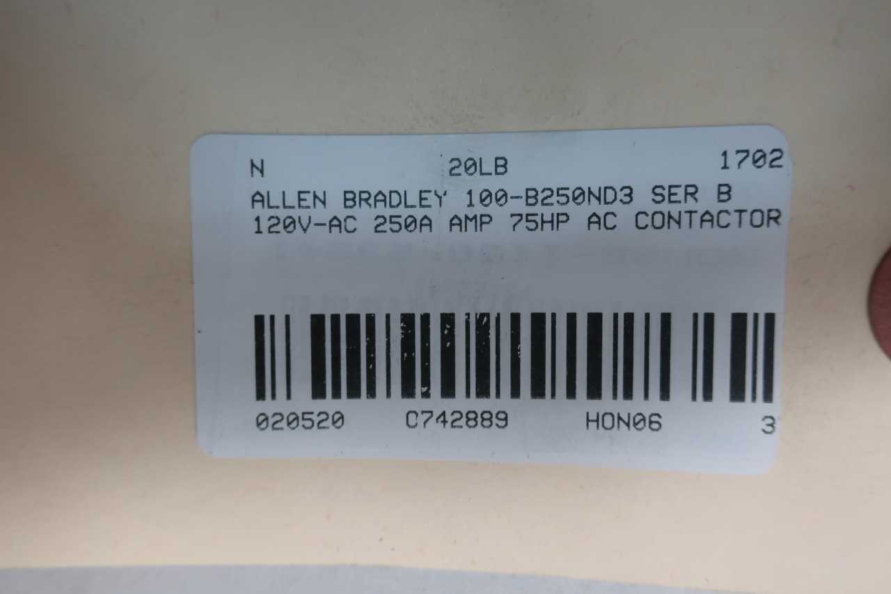 ALLEN BRADLEY 100-B250ND3 AC CONTACTOR SER B 120V-AC 250A AMP 200HP - CONTACTORS