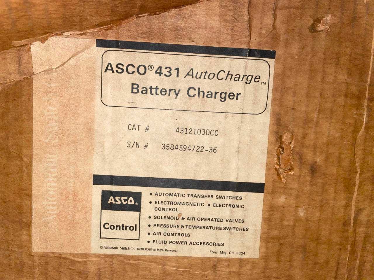 New - ASCO 431 AutoCharge Battery Charger 43121030CC - MATERIAL HANDLING