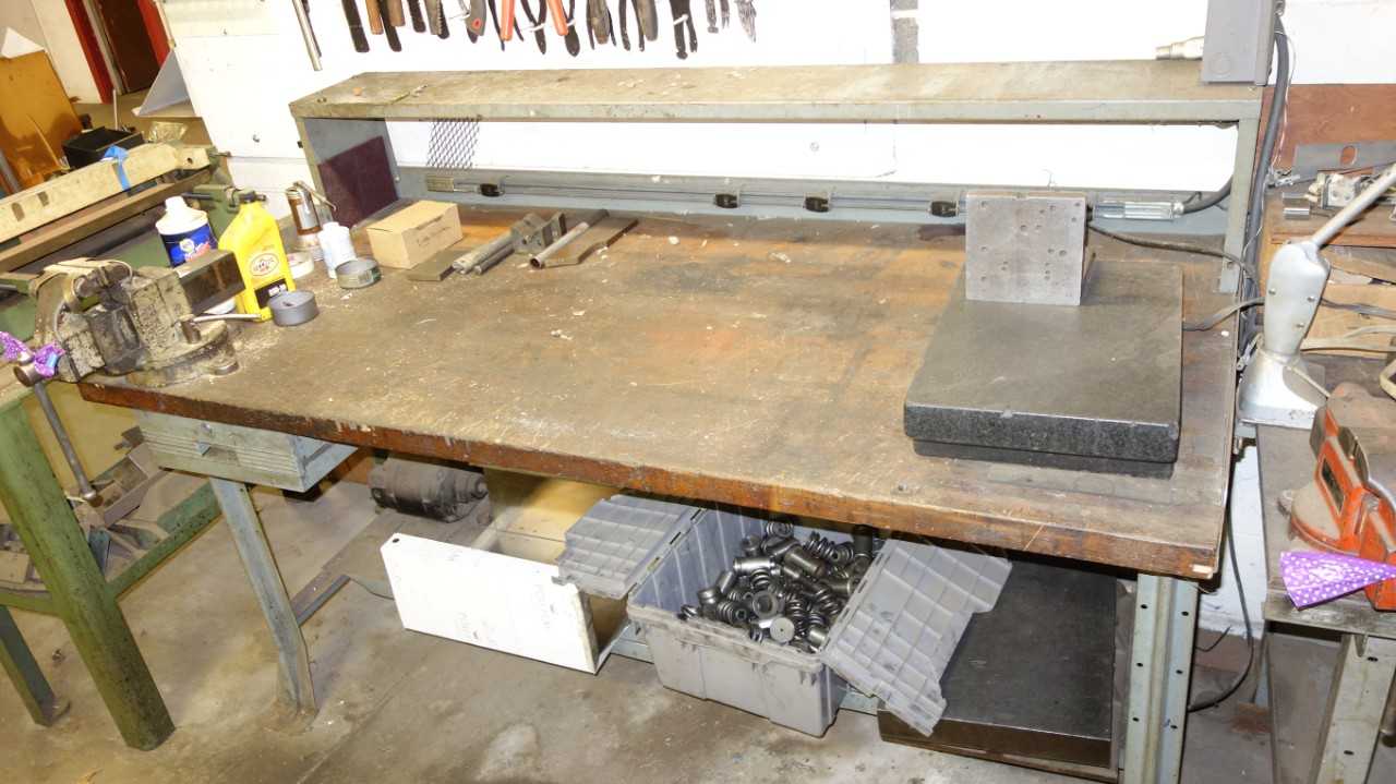 PROFESSIONAL WORK TABLE DESK WITH CONTENTS (VISE IS NOT INCLUDED) (OIL AND BRAKE FLUID NOT INCLUDED) - PLANT & FACILITY