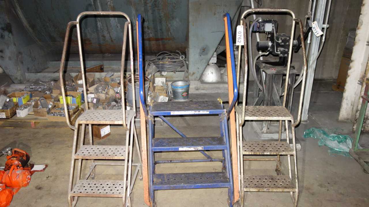 LOT OF 3 ROLLING STEP LADDERS - MATERIAL HANDLING