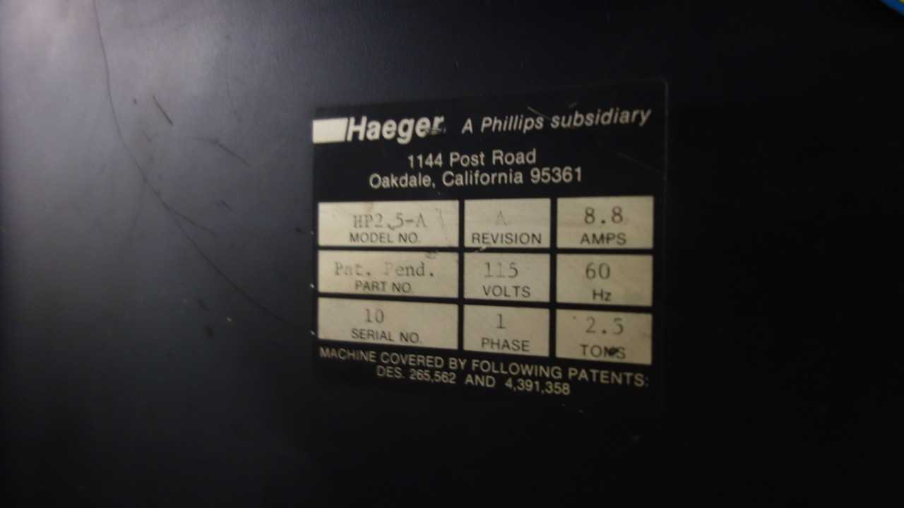 HAEGER HP2.5-A 2.5 TON HARDWARE INSERTION SYSTEM PRESS MACHINE 115V-AC - PRESSES