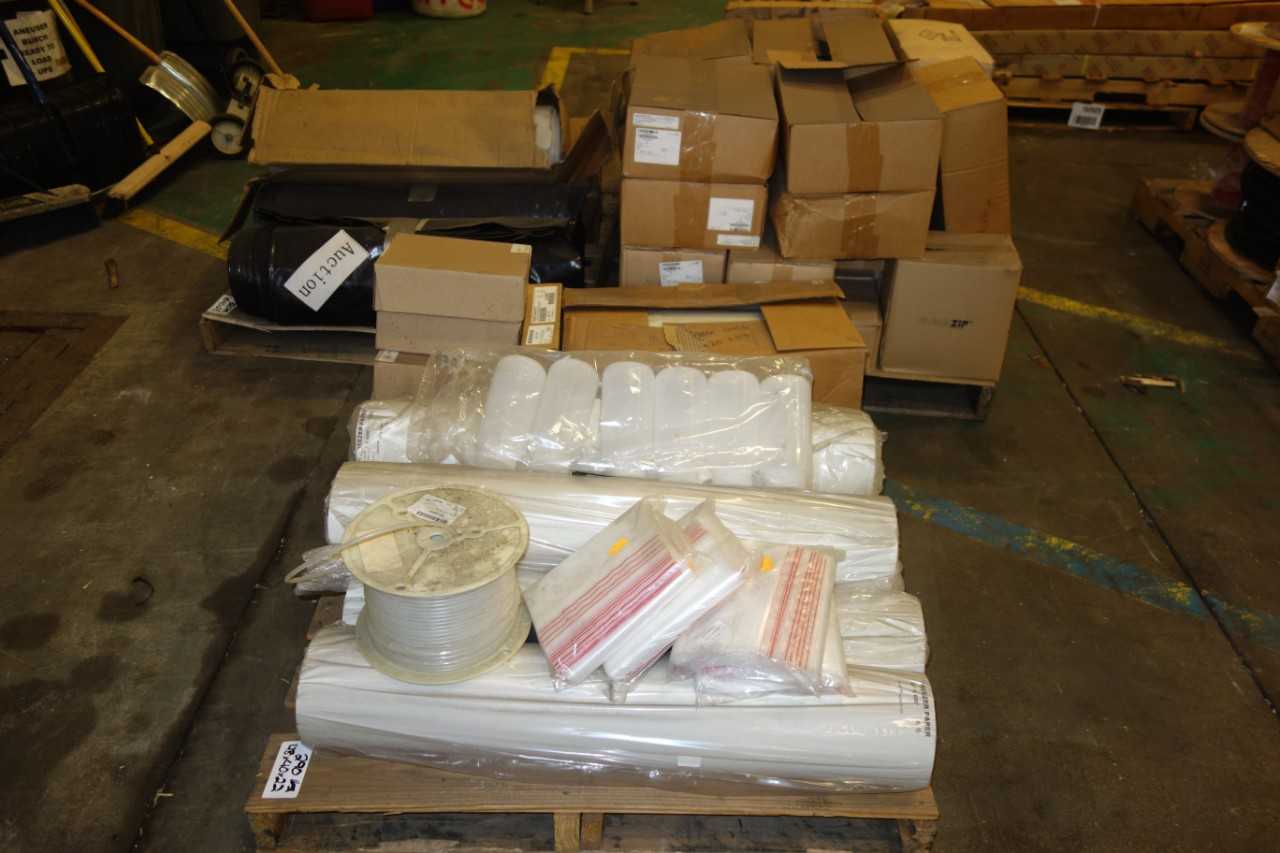 3 PALLETS OF PLASTIC BAGS, PLASTIC SHEETING, TUBING, FREEZER PAPER - PROCESS EQUIPMENT