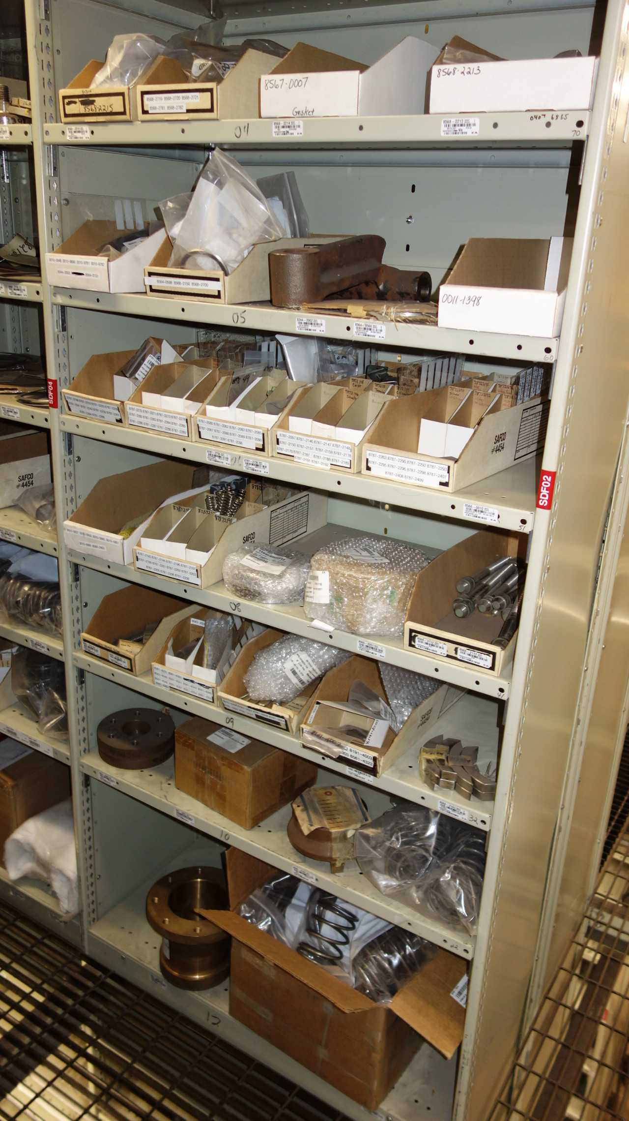 CONTENTS OF 4 SHELF COLUMNS, ASSORTED MRO - SHELVING