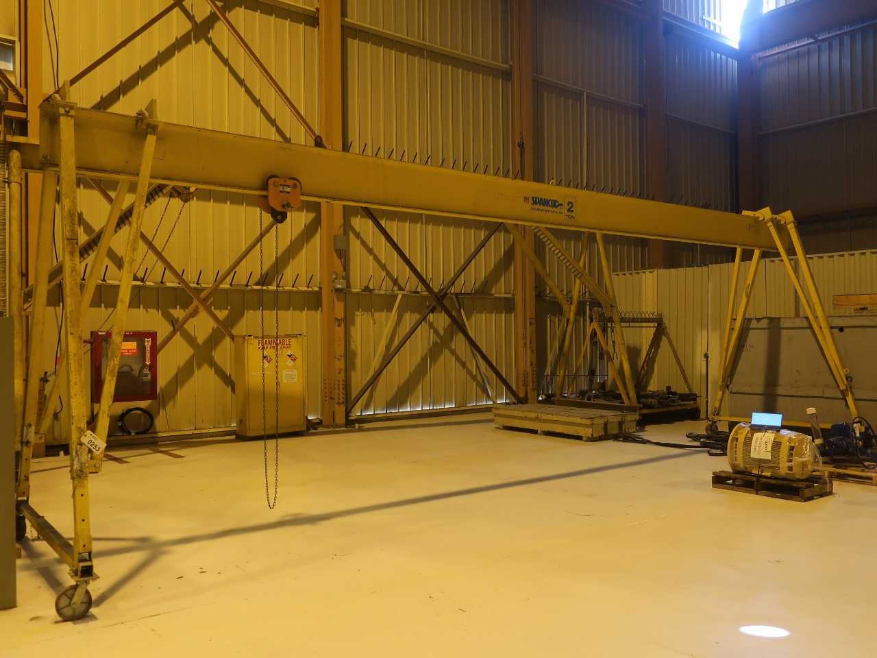 2 ton portable gantry with Harrington 5 ton manual trolley, 35' span, 14'1" max height - LIFTING EQUIPMENT