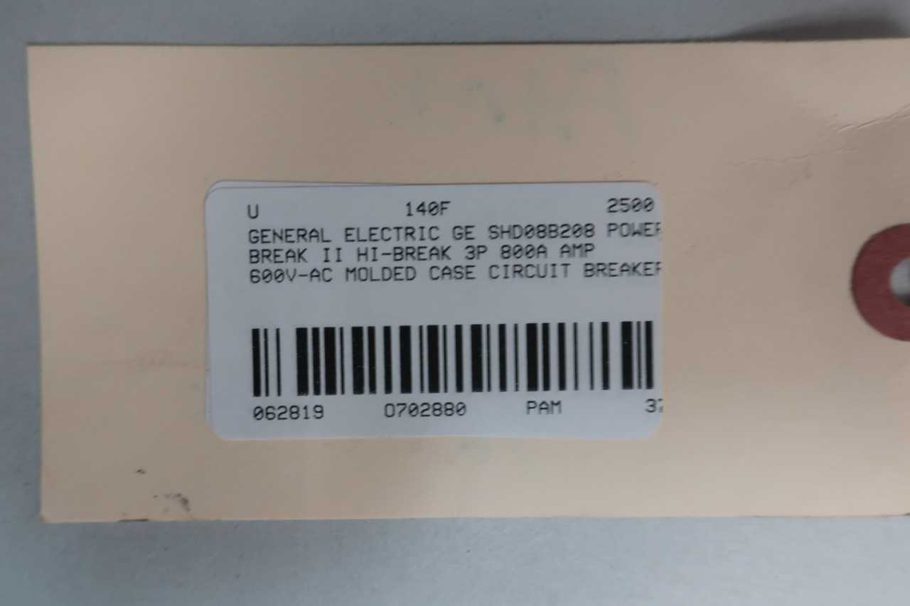Ge SHD08B208 Power Break Ii Hi-break Insulated Case Circuit Breaker 800A - CIRCUIT BREAKERS