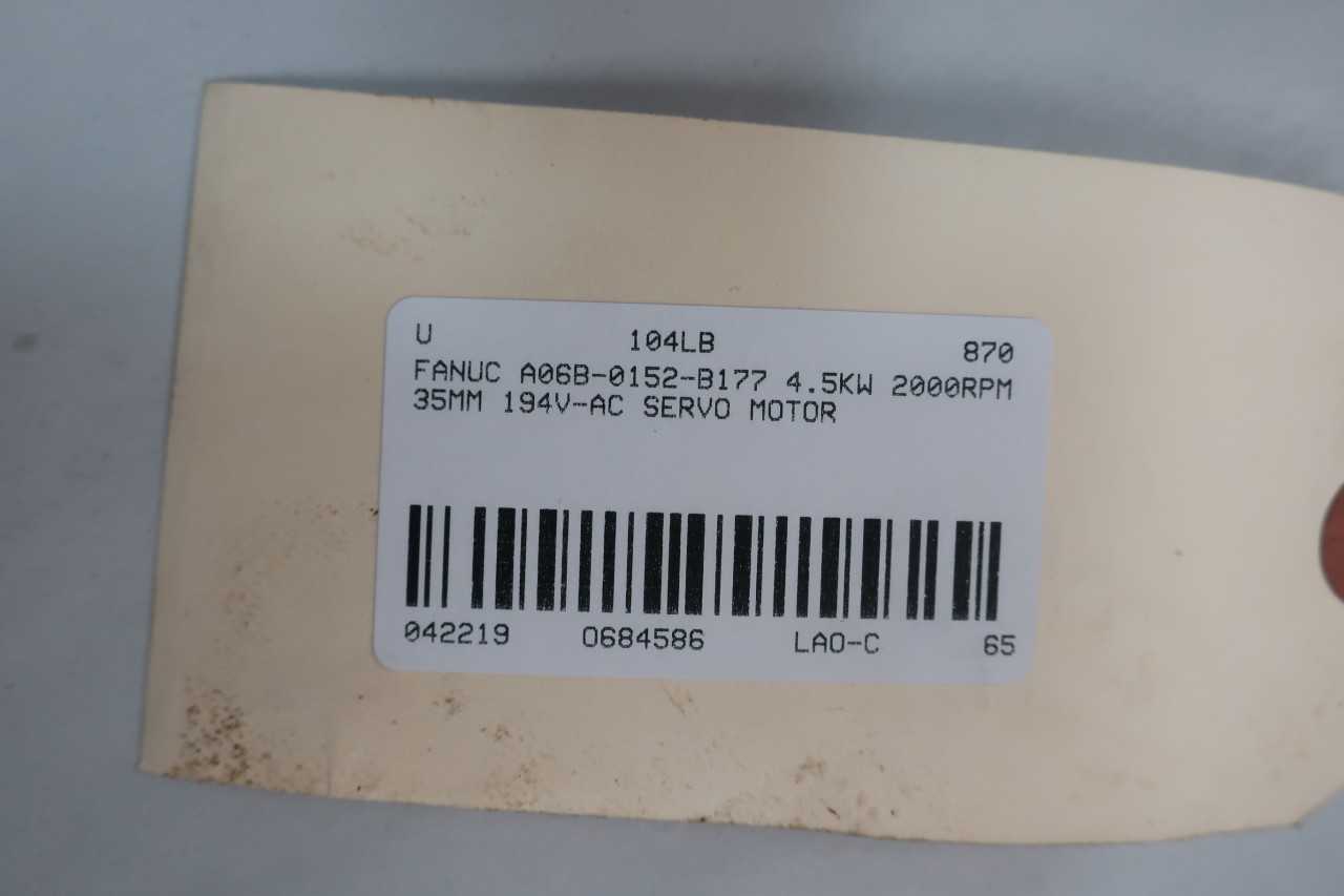 FANUC A06B-0152-B177 A30/2000 SERVO MOTOR 4.5KW 2000RPM 194V-AC - SERVO