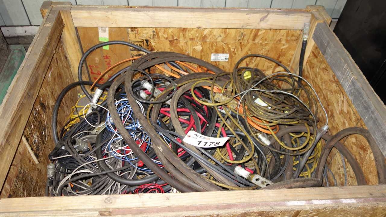 LOT OF ASSORTED WIRE IN WOOD BIN - ELECTRIC POWER TOOLS