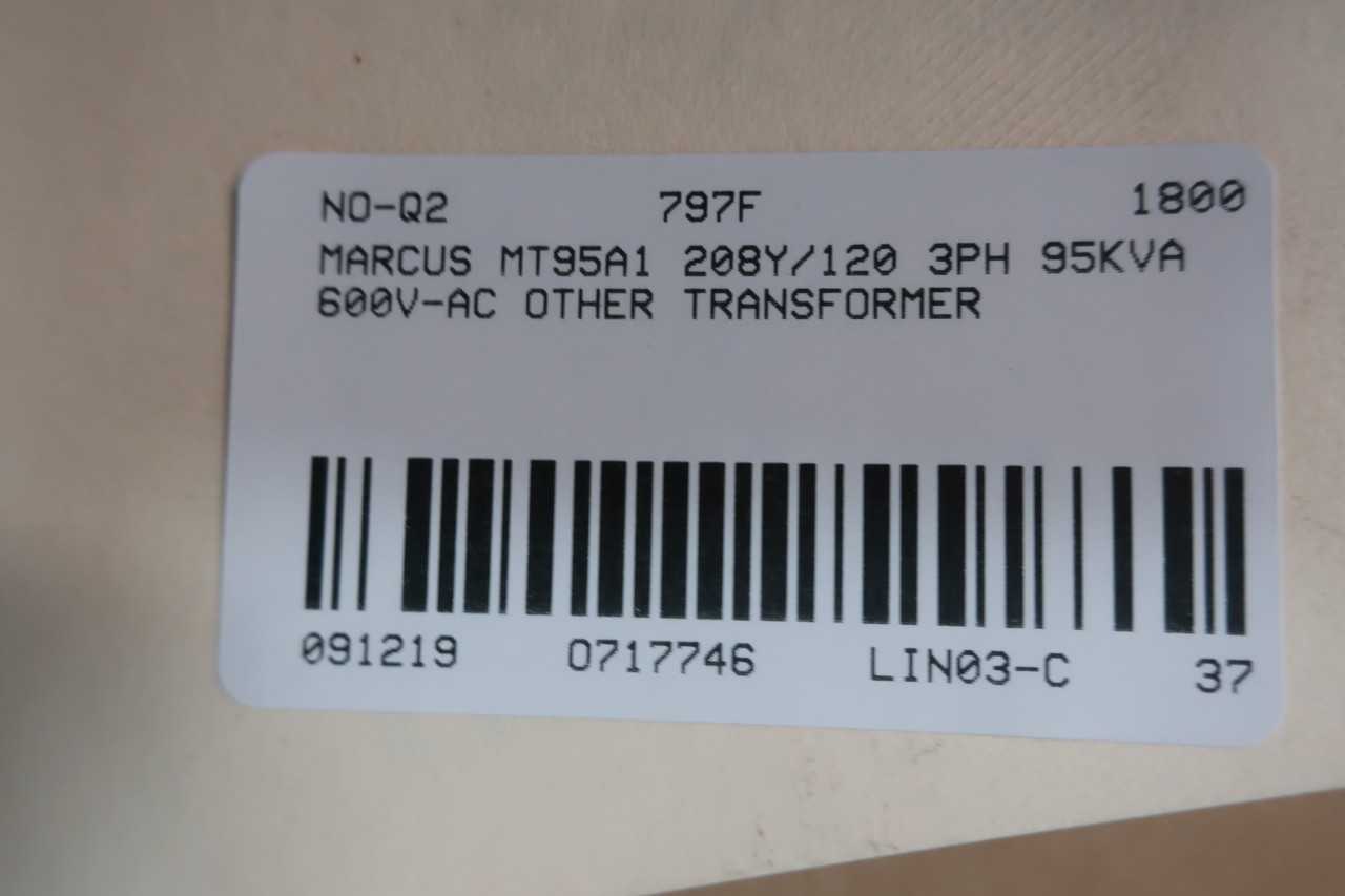 Marcus MT95A1 Transformer 208y/120 3ph 95kva 600v-ac - CONTROL TRANSFORMERS