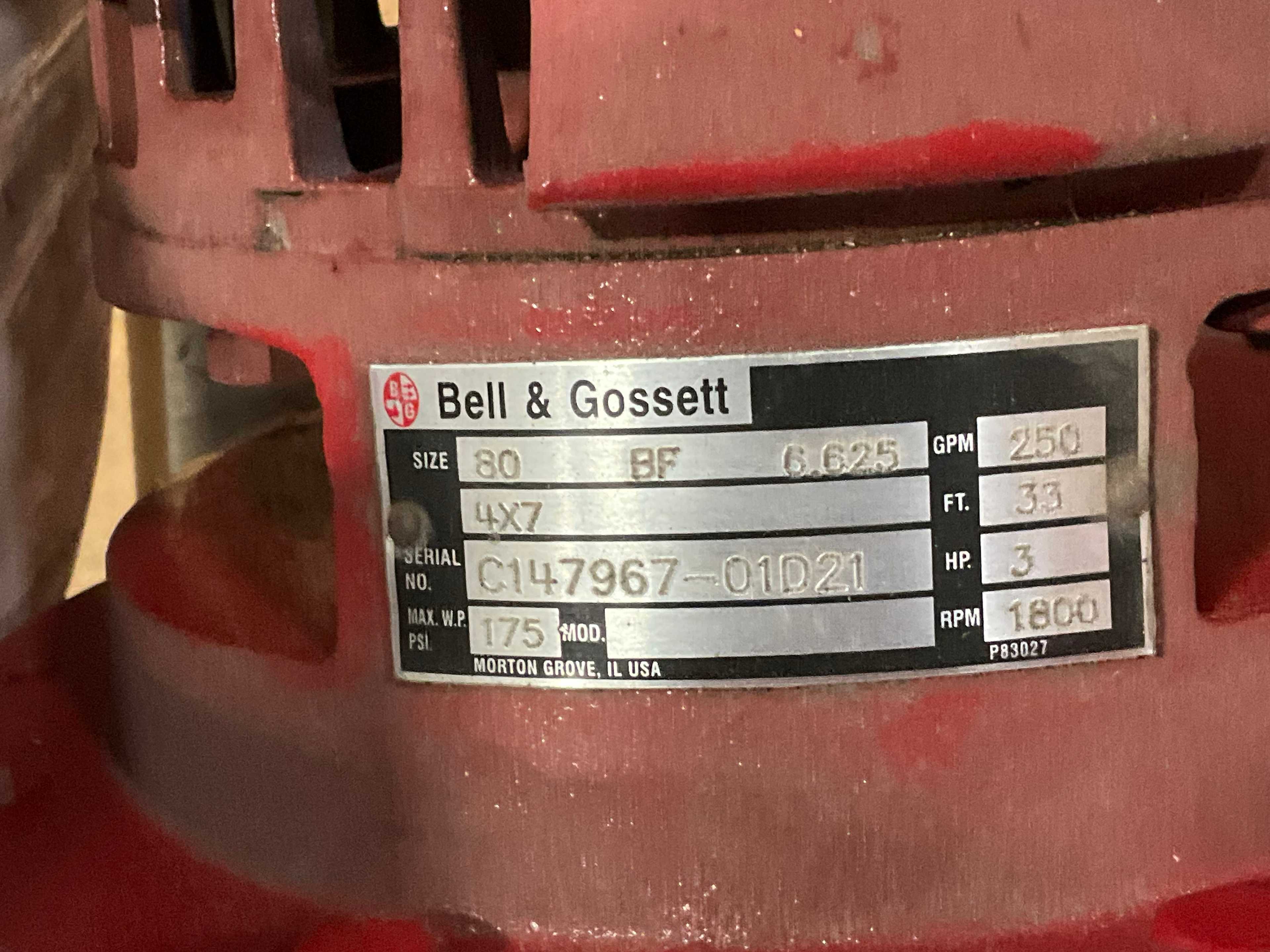 QTY 2- BELL&GOSSET & WEG 003180P3E 182JMV PUMP & MOTOR ASSEMBLY - PUMP & MOTOR ASSEMBLY