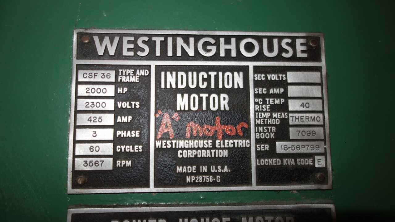 WESTINGHOUSE CSF 36 2000HP 2300V-AC INDUCTION MOTOR - ELECTRIC MOTORS