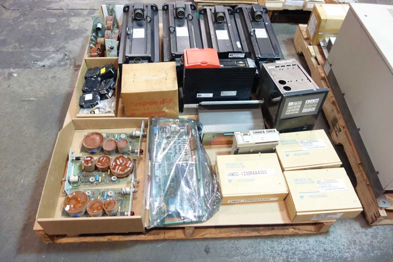 3 PALLETS OF ASSORTED ELECTRICAL, SERVO CONTROLLER, MOTOR DRIVE, MODULE CONTROLLER, CIRCUIT BOARDS, GEAR ROBOT COMPONENTS - AUTOMATION & CONTROLS