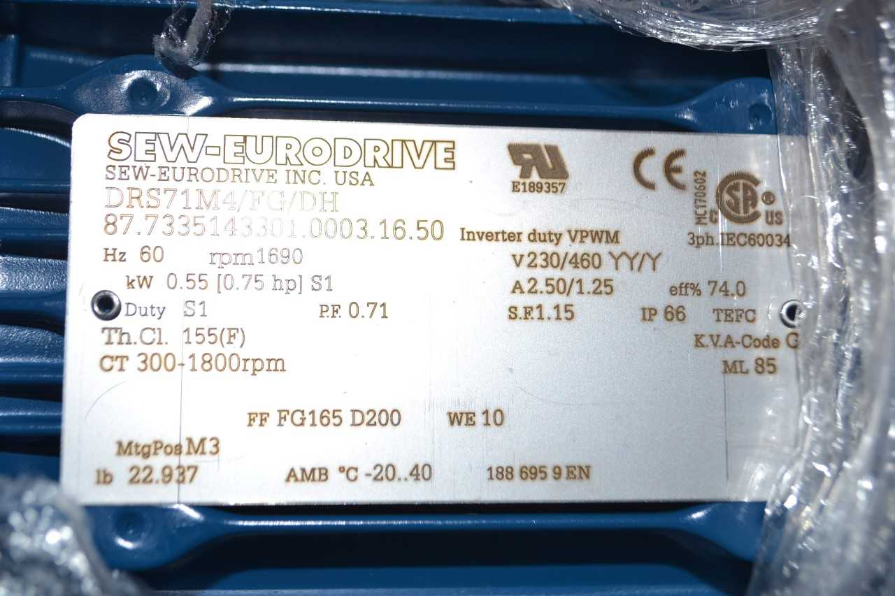 NEW SEW-EURODRIVE DRS71M4/FG/DH .75 HP 460V ELECTRIC MOTOR - ELECTRIC MOTORS