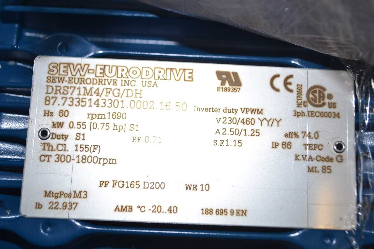 NEW SEW-EURODRIVE DRS71M4/FG/DH .75 HP 460V ELECTRIC MOTOR - ELECTRIC MOTORS