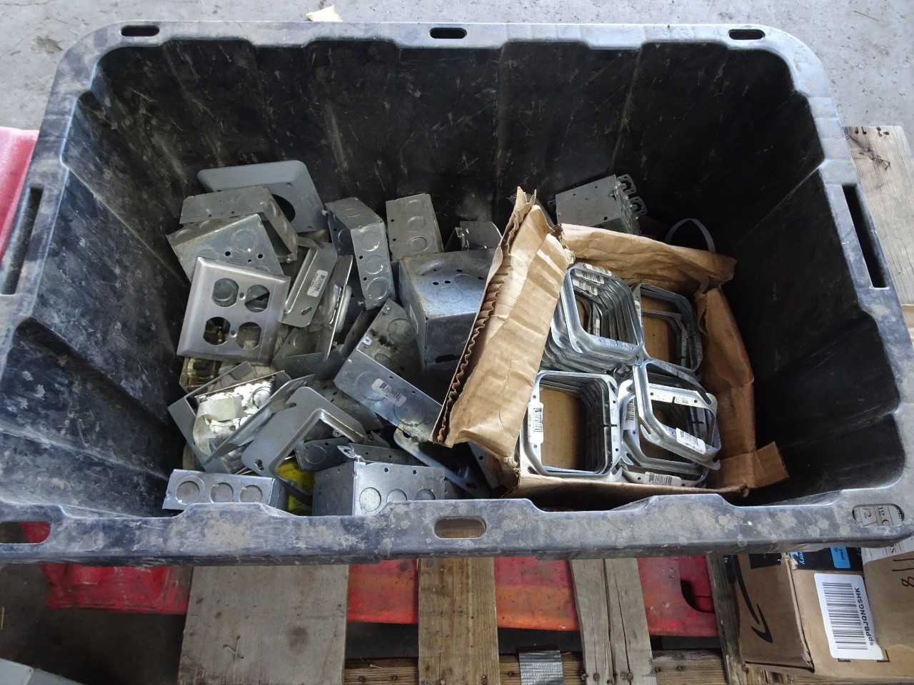 Plastic bin Full of electrical boxes &supplies - ELECTRICAL COMPONENTS
