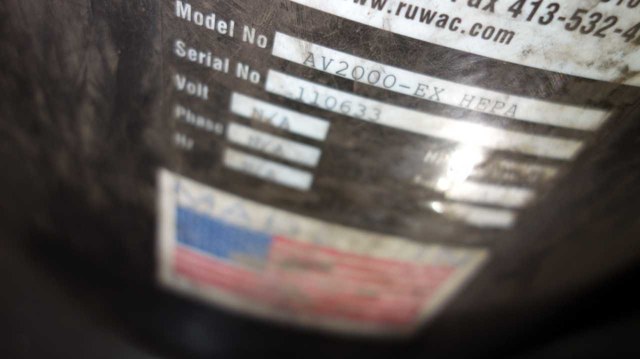 RUWAC AV2000-EX HEPA PORTABLE PNEUMATIC VACUUM - MISCELLANEOUS