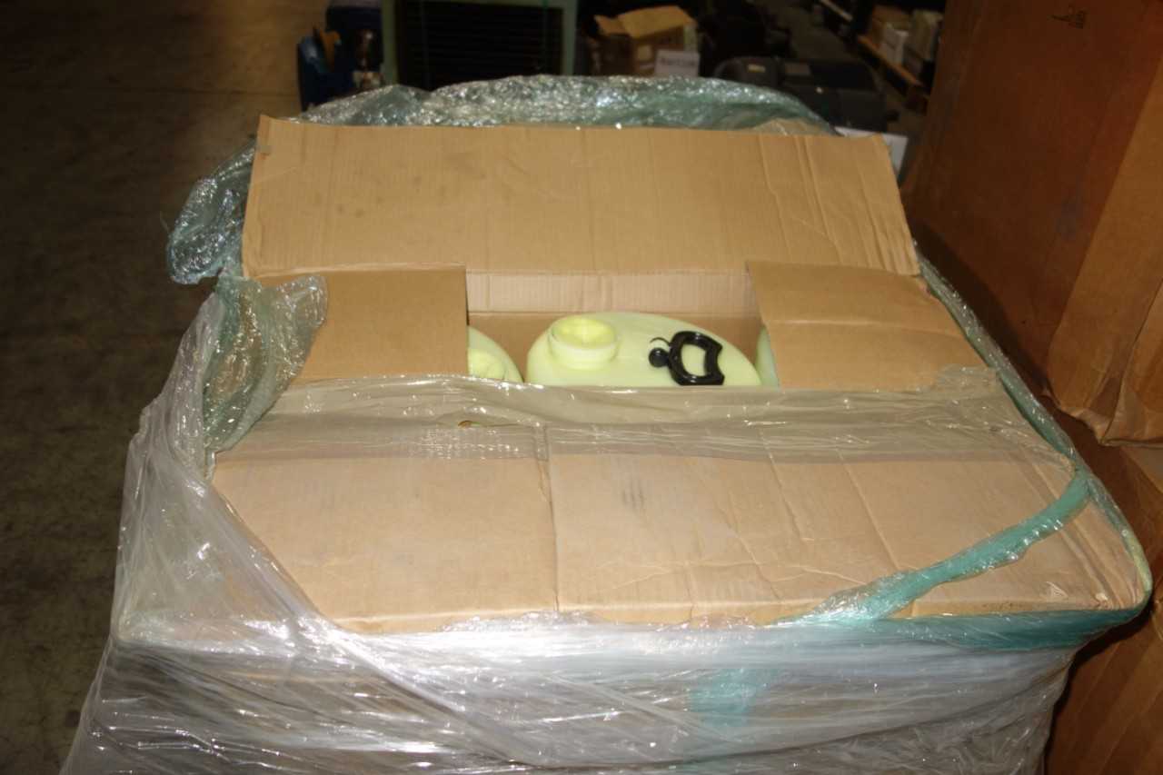 2 PALLETS OF ASSORTED POLY CHEMICAL CONTAINERS 15GAL & 5GAL, COVERS - ELECTRICAL COMPONENTS