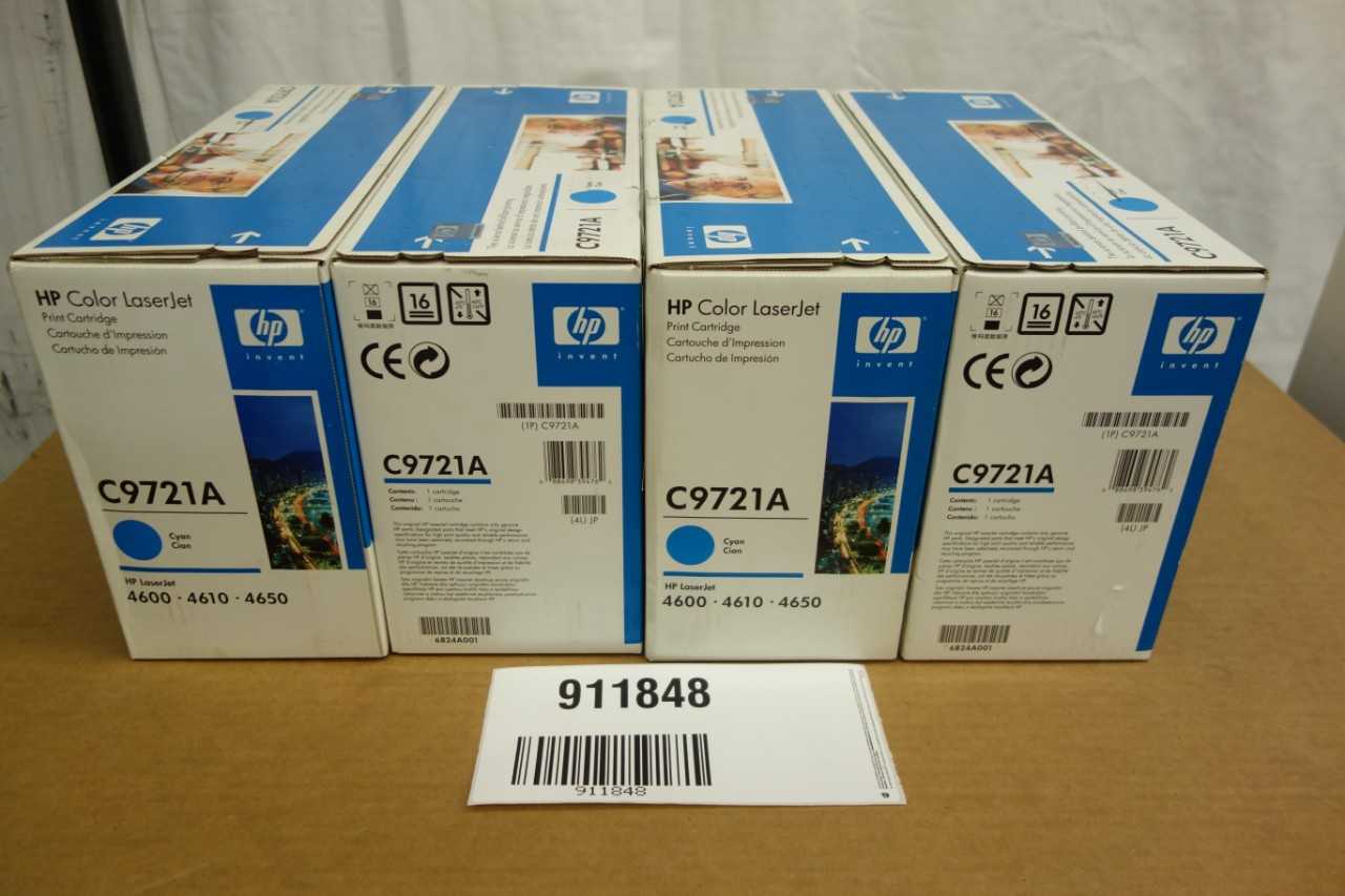 LOT OF 4 HEWLETT PACKARD C9721A COLOR LASERJET PRINT CARTRIDGES - INDUSTRIAL PARTS
